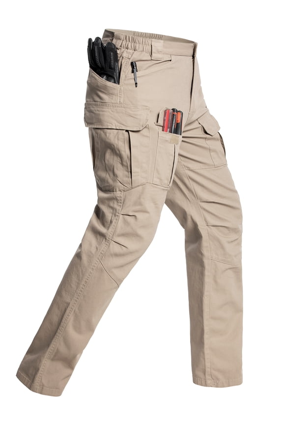 Men's Tactical Pants Rip Stop Cargo Lightweight Water-resistant Military Combat Work Outdoor Hiking Pants Kahki 34x32