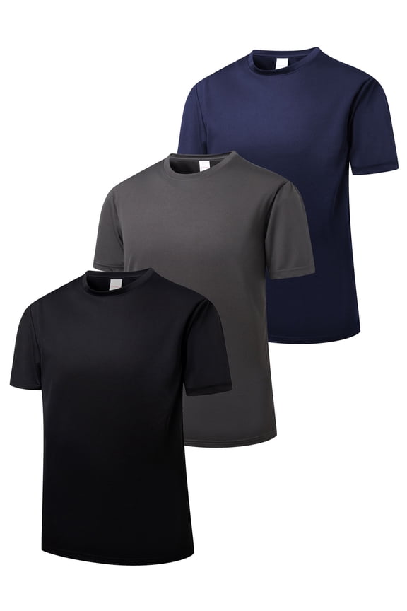 3 Pack Men's Dry Fit T Shirts Athletic Running Gym Workout Short Sleeve Tee Shirts for Men