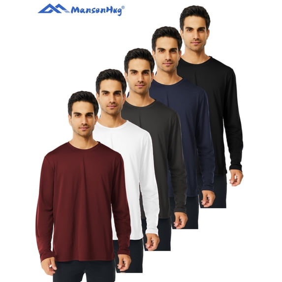 MANSENHUG 5 Pack Long Sleeve Shirts for Men - Quick Drying Moisture Wicking Sun Protection T-Shirts for Fishing Workout Gym