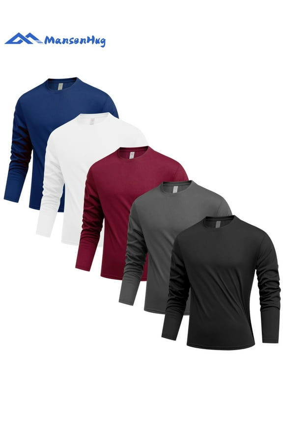 5 Pack Long Sleeve Shirts for Men - Quick Drying Moisture Wicking Sun Protection T-Shirts for Fishing Workout Gym
