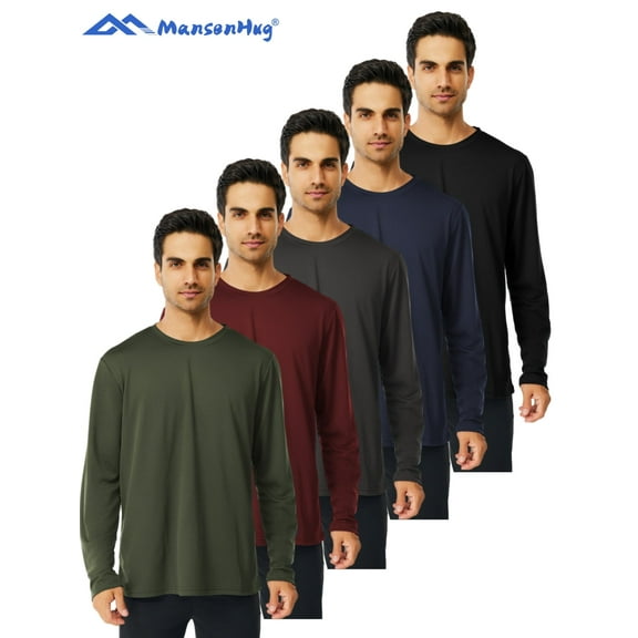 MANSENHUG 5 Pack Long Sleeve Shirts for Men - Quick Drying Moisture Wicking Sun Protection T-Shirts for Fishing Workout Gym