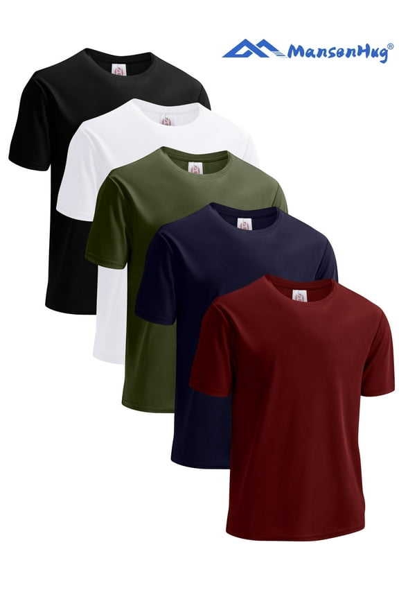 5pcs Men's Performance Stretchable Quick Drying Short Sleeve Moisture Wicking Crew Neck T-Shirt For Men's Outdoor Gym Running Fitness