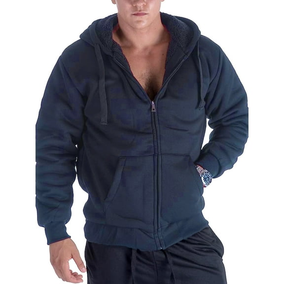 MANSENHUG Heavyweight Sherpa Linded Outer Jackets for Men, Thick Fleece Full Zip Up Winter Warm Sweatshirts Work Jackets Warm Coat