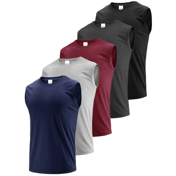 MANSENHUG Men's 5 Pack Tank Tops Sleeveless Workout Quick Drying Shirts Gym Muscle Shirts Athletic Bodybuilding Tee