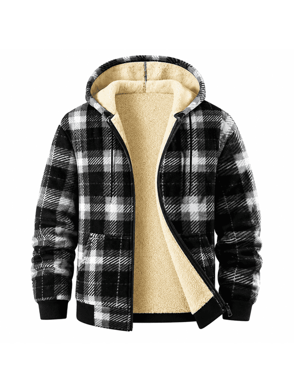 Men's Plaid Flannel Hooded Outerwear Jacket, XL