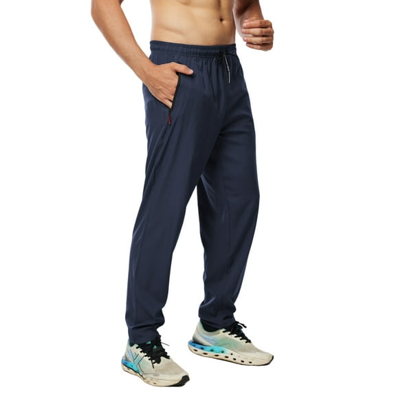 MANSENHUG Mens Spring Plus Size Pants Lightweight Sweatpants Zipper Pkts Spring Summer Sweatpants Full Length Trousers