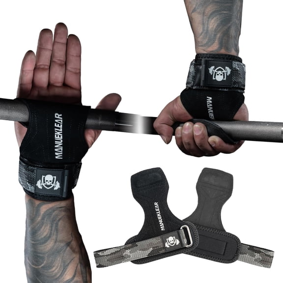 MANUEKLEAR Gym Straps Weight Lifting, Double Leather Lifting Straps for Men Deadlift with Cushion Wrist Loop, Gym Lifting Wrist Wraps for Weightlifting