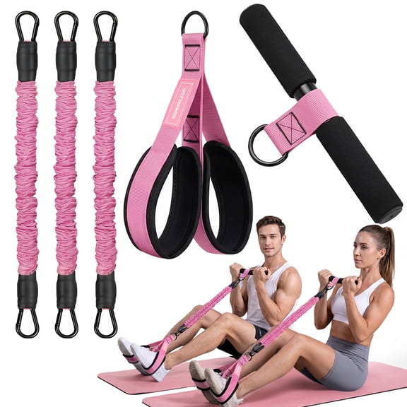 MANUEKLEAR Multifunction Pedal Resistance Band With Handle, 3 Tube Adjustable 30/40/50LB Foot Pedal Puller Resistance Bands Tension Rope For Men Women Full Body Workout Home Gym