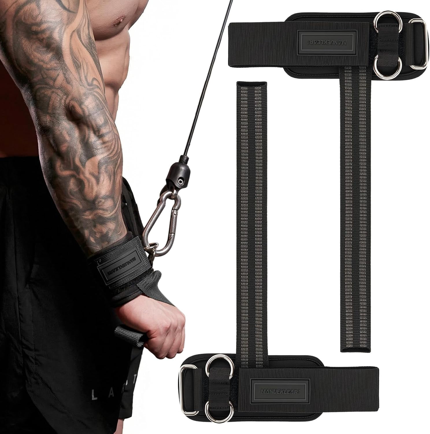 MANUEKLEAR Non-Slip Wrist Straps for Weightlifting Deadlifting, Gym Lifting Straps with D Rings for Cable Machine Workout, 10mm Neoprene Padded Weight lifting Wrist Wraps for Men Women