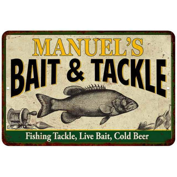 MANUEL'S Bait & Tackle Sign 8 x 12 High Gloss Metal 208120016113