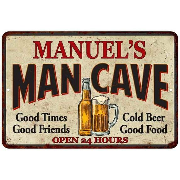 MANUEL'S Man Cave Sign 12 x 18 Matte Finish Metal 112180011113