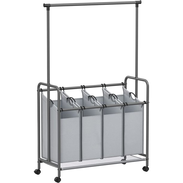 MANXING 4Section Laundry Sorter, Rolling Laundry Hamper with Hanging