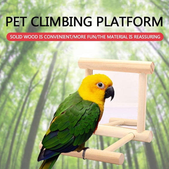 MANYUN Wooden Bird Mirror Toy for Parrot, Interactive Play, Exercise, Climbing, Natural Wood, Multi-color