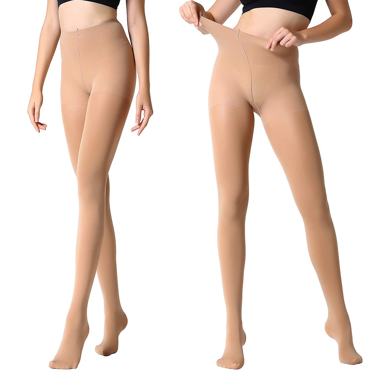 Manzi Women's 2 Pack Plus Size Control Top Leggings Nude Pantyhose 