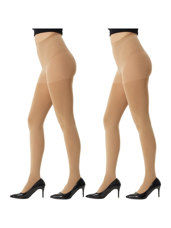 Women's 2 Pairs Super Opaque Tights for Women 120 Denier Control Top Pantyhose
