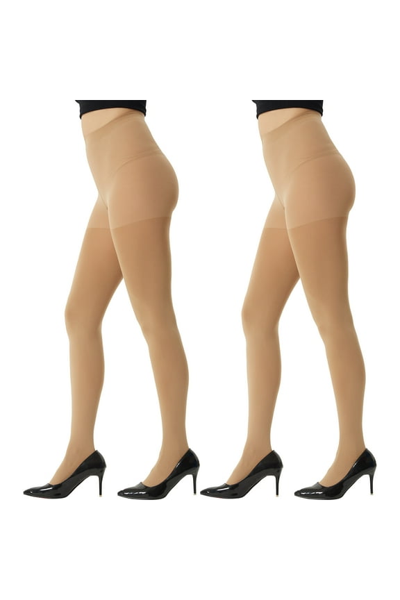 Women's 2 Pairs Super Opaque Tights for Women 120 Denier Control Top Pantyhose