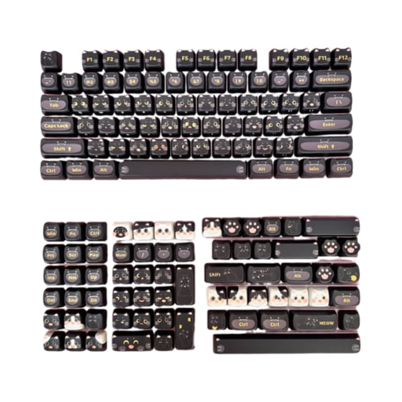 MAO Profile PBT Keycap Set - Black Cat Theme Compatible with MX Switches 108/104/100/98/87/84/75/68 Layout for Mechanical Keyboards