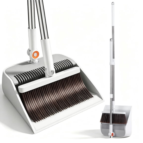 Maoface Broom and Dustpan Set for Home,39'' Broom Dustpan Combo with Dustpan Teeth to Clean Hair