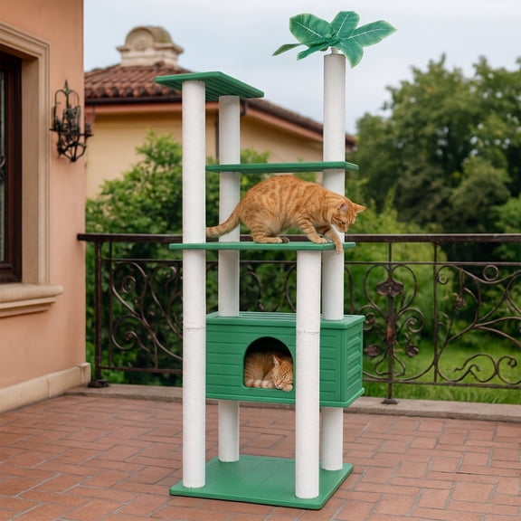 MAOHEGOU 66.5 Inches Tall Outdoor Weatherproof Cat Tower, Multi-Level Cat Tree, Large Cat Condo with PVC Board and Cat Scratching Posts, for Outside and Indoor Cat Houses