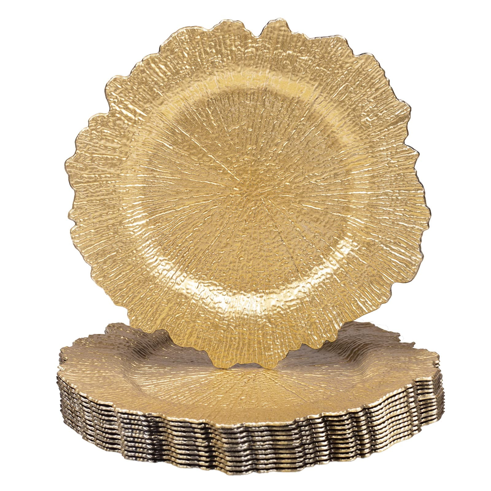 Gold Textured Round Plastic Charger Plates, Set of 12