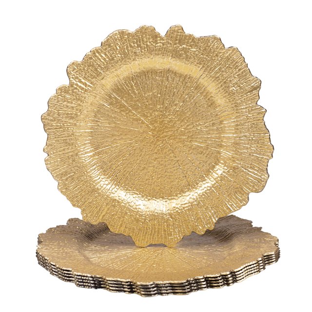50-Pack Gold Reef Charger Plates - 13 Inch Round Plastic Placemats For Wedding & Events