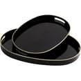 thumbnail image 1 of MAONAME Black Serving Trays with Handles, Oval Decorative Trays for Coffee Table, Nesting Trays Set of 2, Plastic Vanity Trays for Ottoman, Living Room, 1 of 6