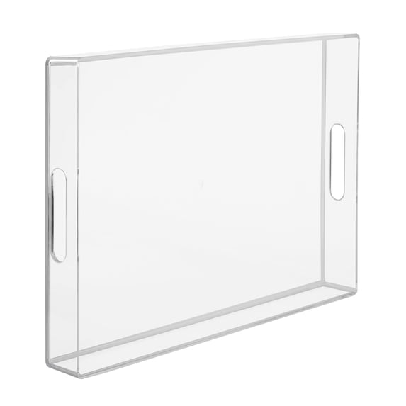MAONAME Clear Serving Tray with Handles, Plastic Clear Tray, Rectangle Decorative Tray for Coffee Table, Ottoman, Bathroom, Vanity, 15.7" Lx 10.2" W X 1.57" H
