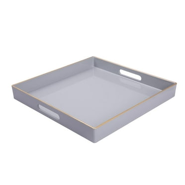 MAONAME Decorative Tray, Gray Serving Tray with Handles, Coffee Table Tray, Square Plastic Tray for Ottoman, Bathroom, Kitchen, 13"x13"x1.57"