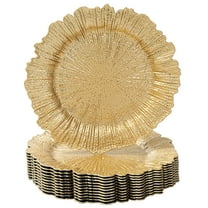 MAONAME Gold Charger Plates Set of 12, Reef Plate Chargers for Dinner Plate, Round Plastic Table Chargers for Thanksgiving, Christmas