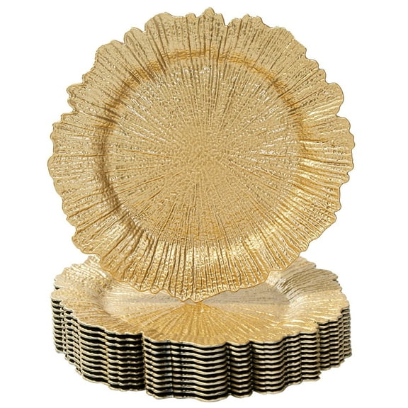 MAONAME Gold Charger Plates Set of 12, Reef Plate Chargers for Dinner Plate, Round Plastic Table Chargers for Thanksgiving, Christmas