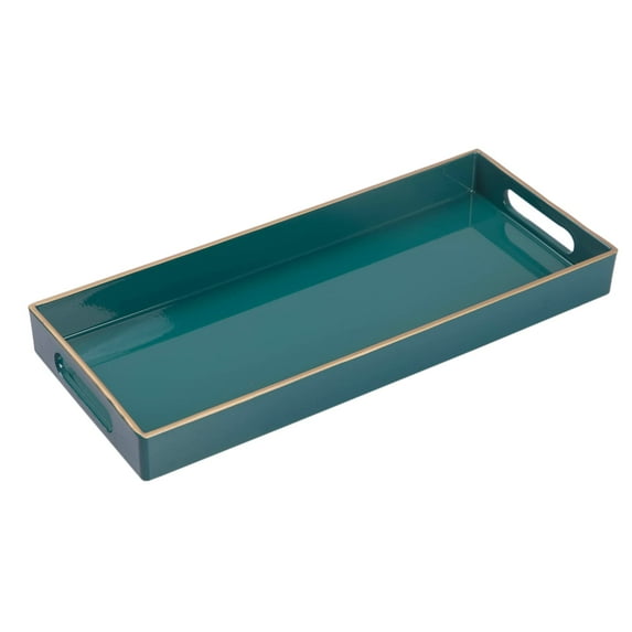 MAONAME Green Bathroom Tray, Plastic Vanity Tray, Countertop Sink Tray, Gold Edged Decorative Tray with Handles, Perfume Organizer for Dresser, Bathroom Accessories, 13.8" x 6" x 1.57"