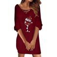 thumbnail image 1 of MAOQHI Christmas Gifts for Ladies Sweater Dress V Neck Loose Knitted Long Sleeve Sweater Christmas Glass Printed Pullover Party Dress B-Red L, 1 of 5