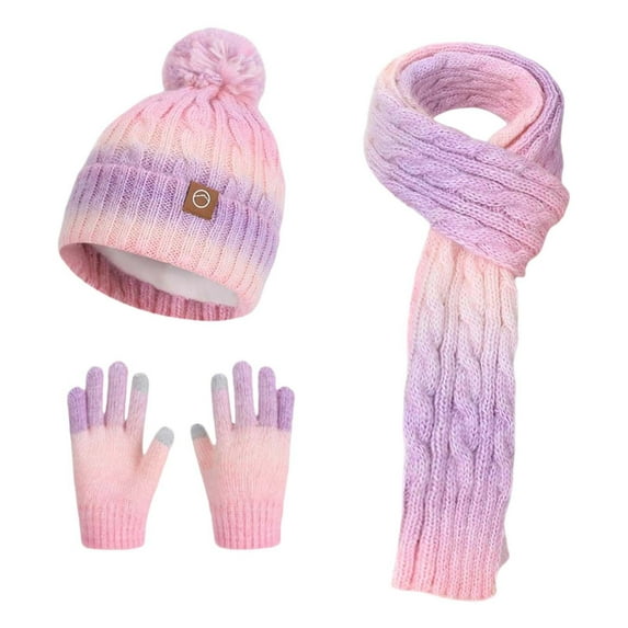 MAOQHI Kids Winter Hat Gloves Scarf Set Children Scarf Hat and for Boys Girls Lined Thermal Knitted with Ear Outdoor Cold Weather