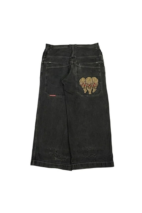 Leisure Jeans Mens Mens Washed Y2K Denim Pants Graphic Embroidered Long Wide Leg High Waist Loose Fit Streetwear Trousers for Man Yellow L