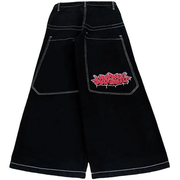 MAOQHI Men's Wide Leg Jeans Y2K Vintage Baggy Jeans 90s Hop Letter Embroidery Streetwear Loose Fit Denim Pants for Mens Z1-Black XXL
