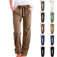 thumbnail image 1 of MAOQHI Pants for Womens Casual Trousers Elastic Waistband with Drawcord Side Pockets Solid Color Pants for Everyday Wear, 1 of 5