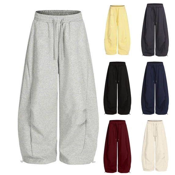 MAOQHI Pants for Womens with Unique Curved Hem Relaxed Solid Color Comfy Wide Leg Sweatpants for Womens Everyday Wear