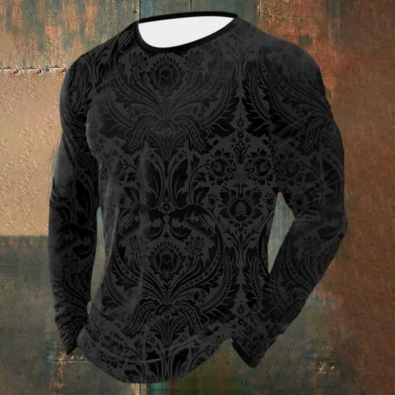 MAOQHI T Shirts for Man Culture Norse Mythology Graphic Long Sleeve Tops Crew Neck Vintage Viking Casual Soft Tee