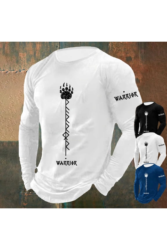 T Shirts for Man Culture Norse Mythology Graphic Long Sleeve Tops Crew Neck Vintage Viking Casual Soft Tee