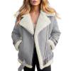 MAOQHI Winter Coats for Women Faux Fleece Lined Jacket With Lamb Collar Warm Soft Thick Womens's Coat Outerwear For Cold Weather Grey XL