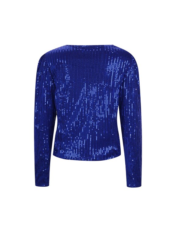 Women Sequins Blazer Sequin Jacket Casual Long Sleeve Glitter Party Shiny Lapel Cardigan Rave Outerwear Women's Trench Coats Short A-Blue L