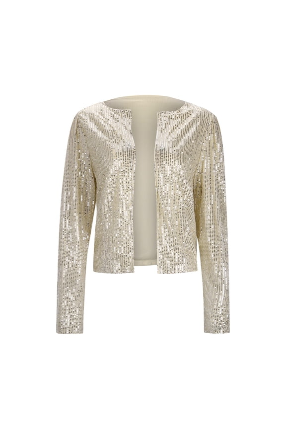 Women Sequins Blazer Sequin Jacket Casual Long Sleeve Glitter Party Shiny Lapel Cardigan Rave Outerwear Women's Trench Coats Short A-Gold XXL