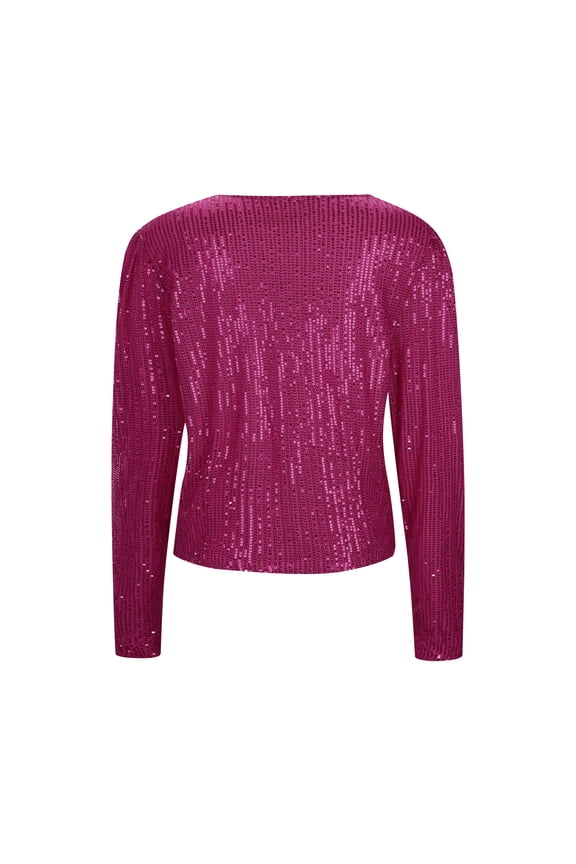 Women Sequins Blazer Sequin Jacket Casual Long Sleeve Glitter Party Shiny Lapel Cardigan Rave Outerwear Women's Trench Coats Short A-Hot Pink S
