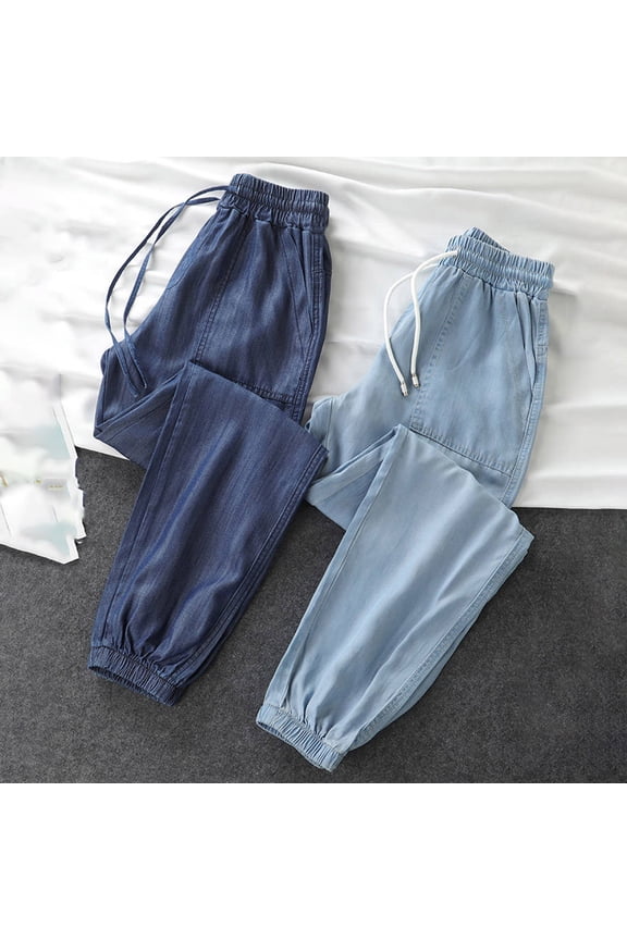 Women's Pants Summer High Waist Loose Cropped Ankle Tapered Stretchy Silk Trousers Solid Color Athletic Sports Pants for Womens