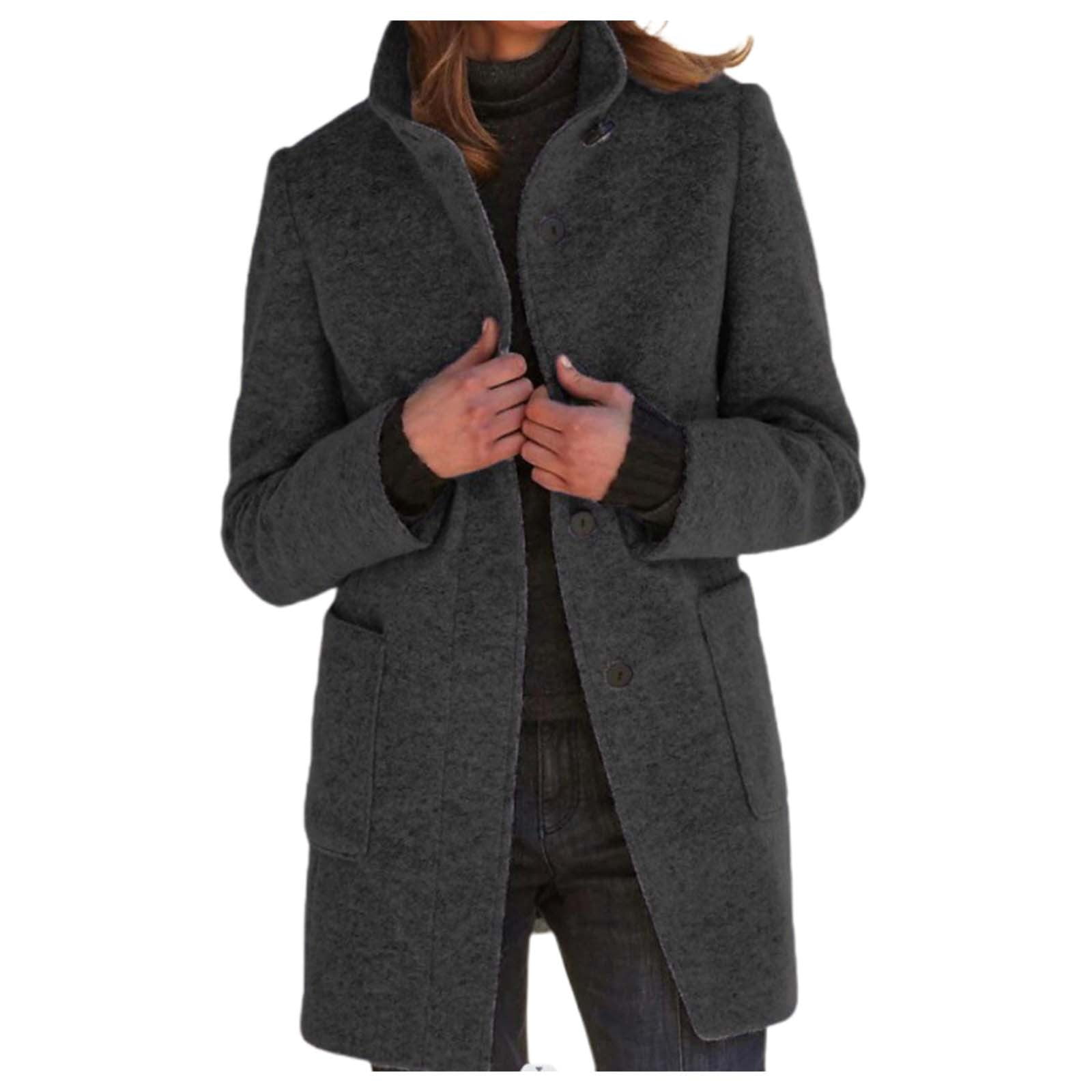 Women’s Knitted Jacket – Relaxed Fit – Wool Blend – Lapel Collar – Metal Buttons