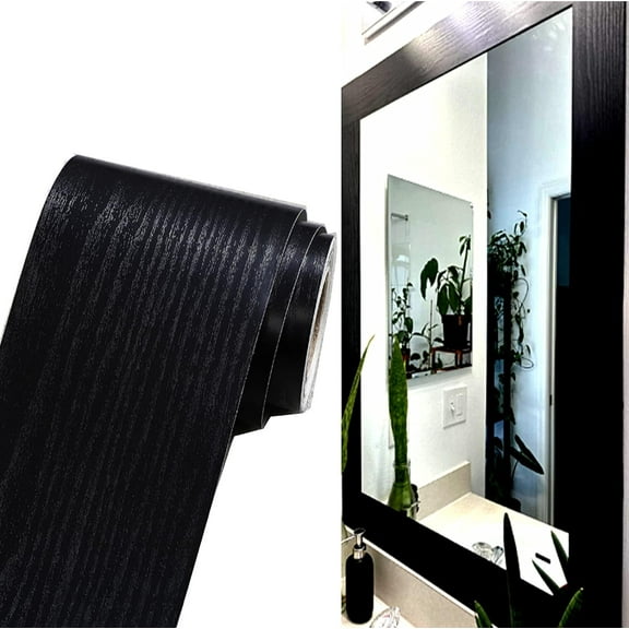 MAOQIAN 11 Yard Black Mirror Border Peel and Stick Black Wood Grain Wallpaper Border Removable Waterproof Bathroom Mirror Frame Sticker
