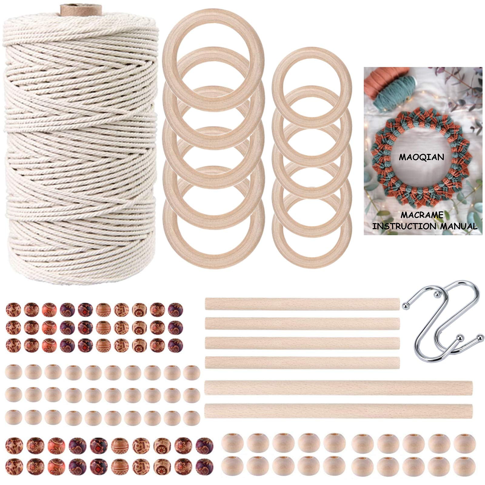 MAOQIAN 120pcs Macrame Kits for Beginners, 3mm x 220-Yard Cotton Cord ...