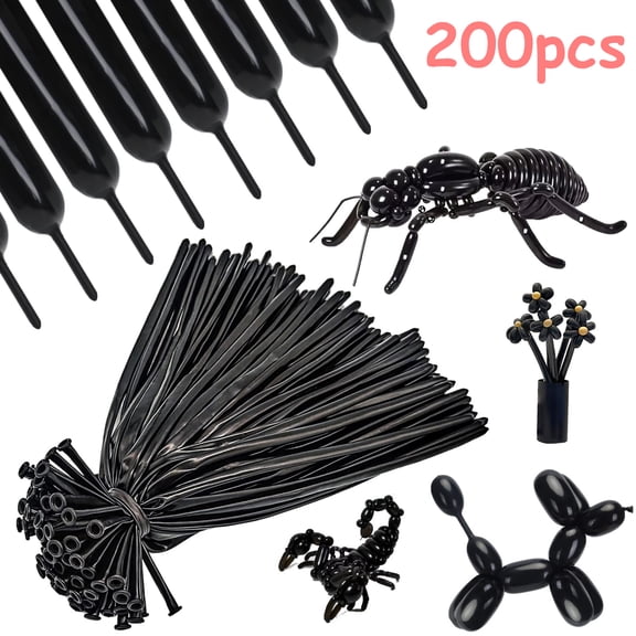 MAOQIAN 260 Balloons 200pcs Black Long Balloons for Animal Shape, Thickening Latex Balloons for Beginners Balloons Making Kid's Carnivals Birthdays Party Decoration