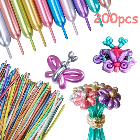 MAOQIAN 260 Balloons 200pcs Metallic Long Balloons for Animal Shape, Thickening Latex Balloons for Beginners Balloons Making Kid's Carnivals Birthdays Party Decoration
