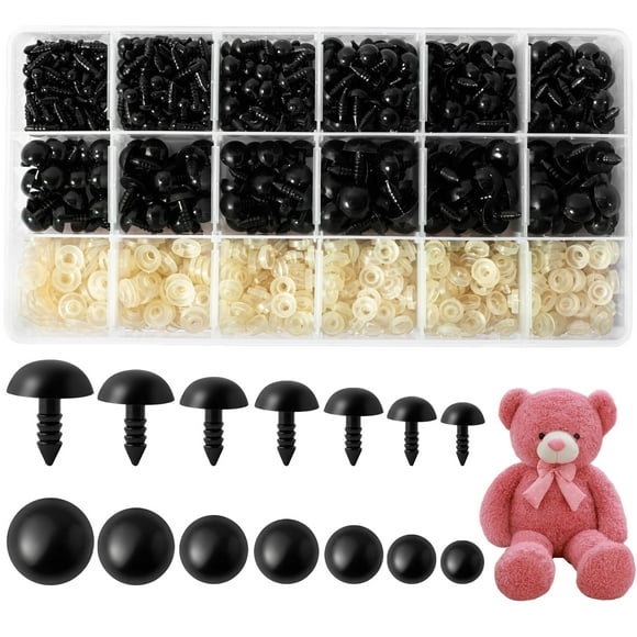 MAOQIAN 960PCS Safety Eyes for Crocheting with Washers, 5-14mm, 7 Sizes Safety Eyes for Amigurumi, DIY Crafts, Stuffed Animals
